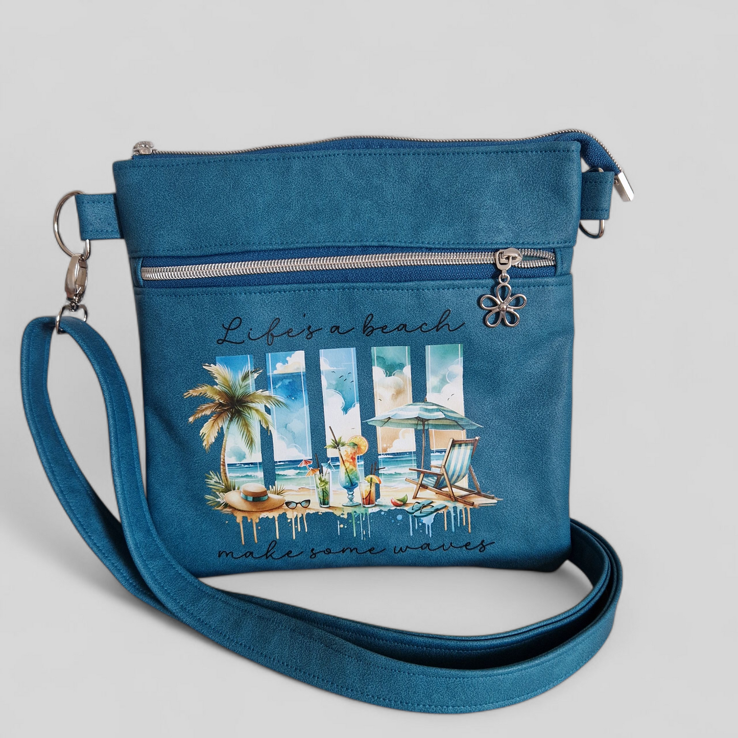 Bügelbild, Streifen, Strand, Meer, Palmen, Sonnenschirm, gestreift