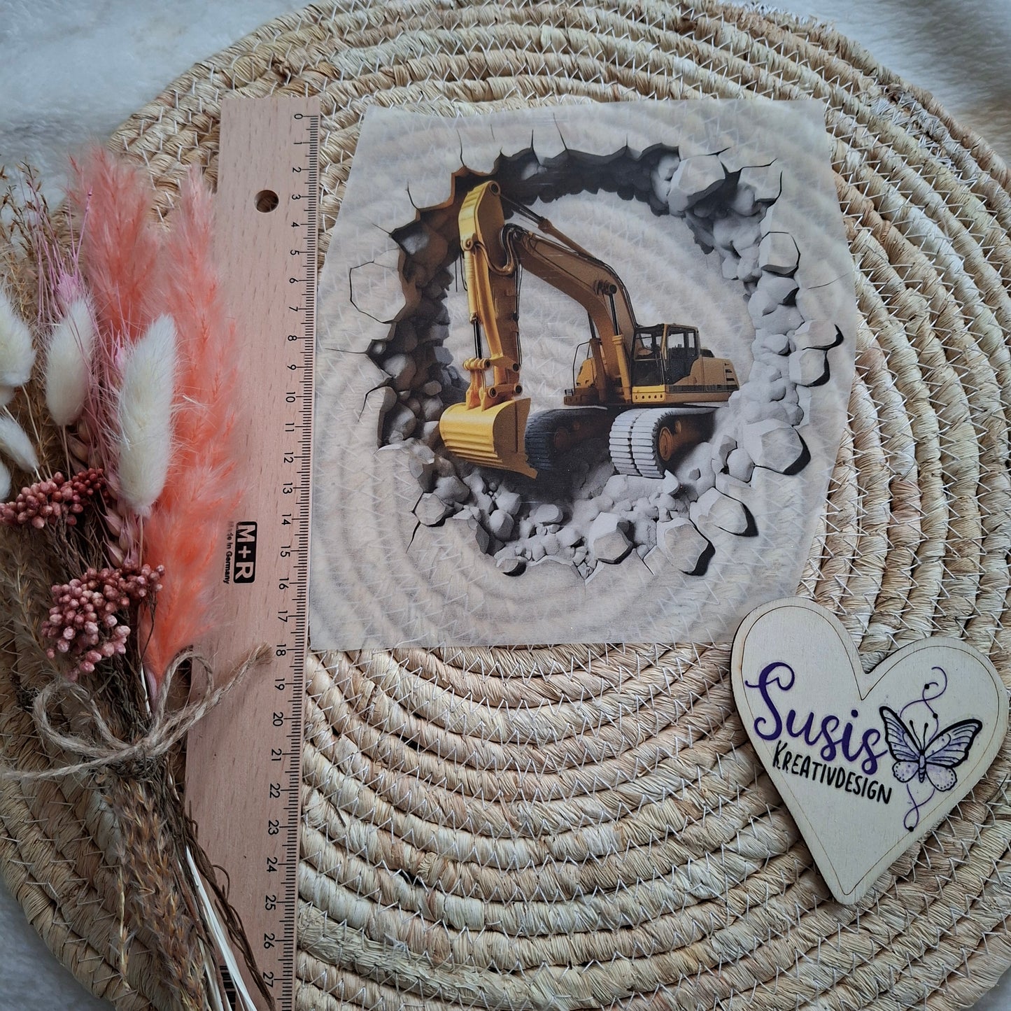 Bügelbild, Bagger, 3D, GlowInTheDark