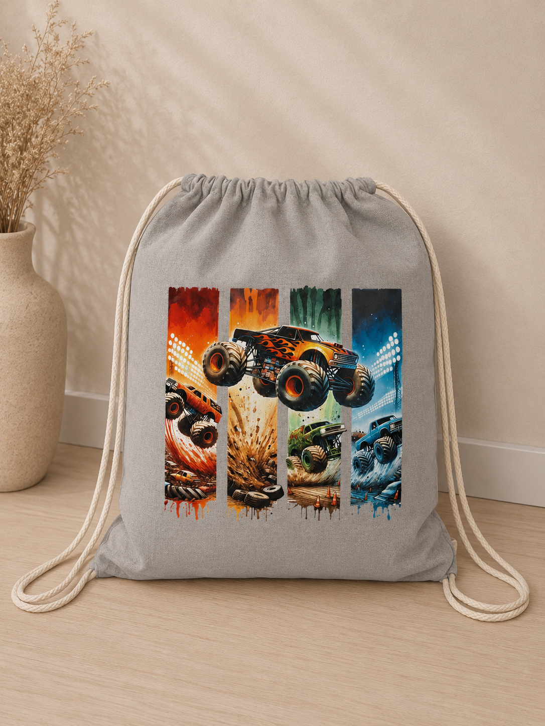 Turnbeutel Monstertruck, bunt, Stripes