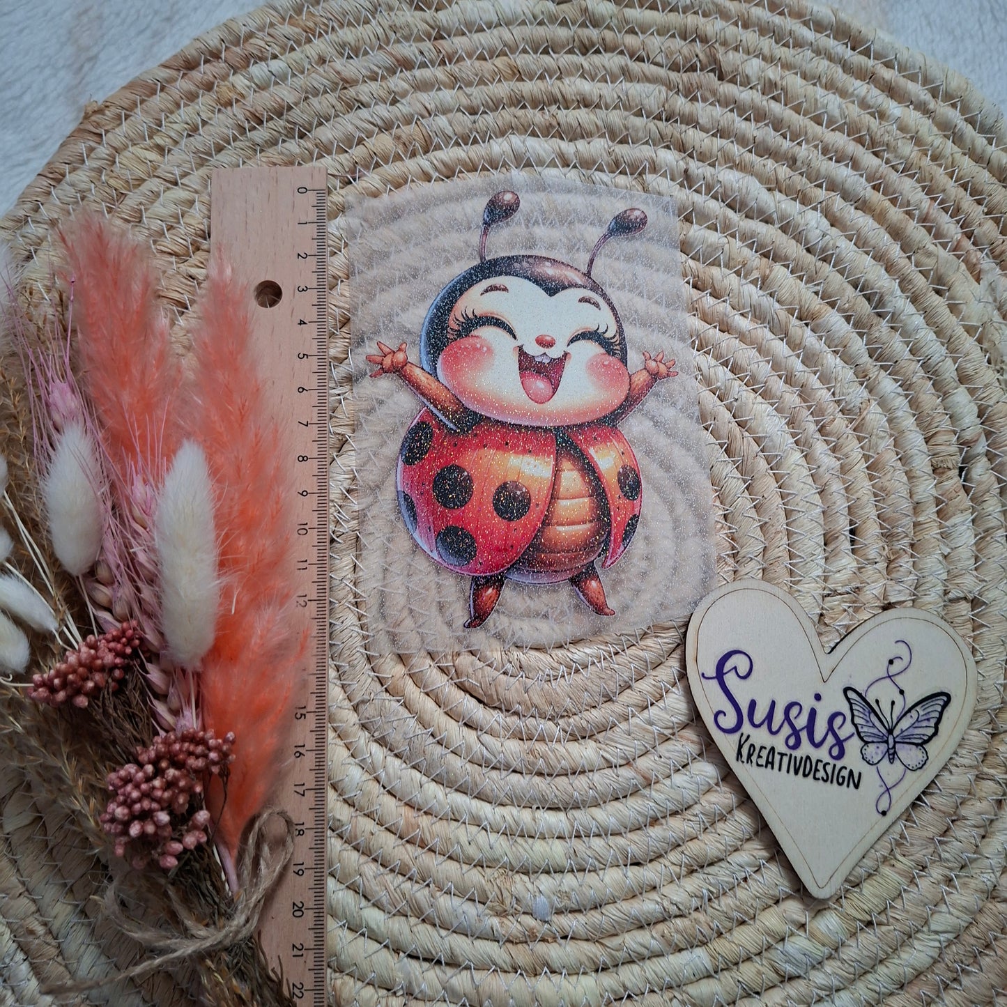 Bügelbild, Glitzer, Marienkäfer