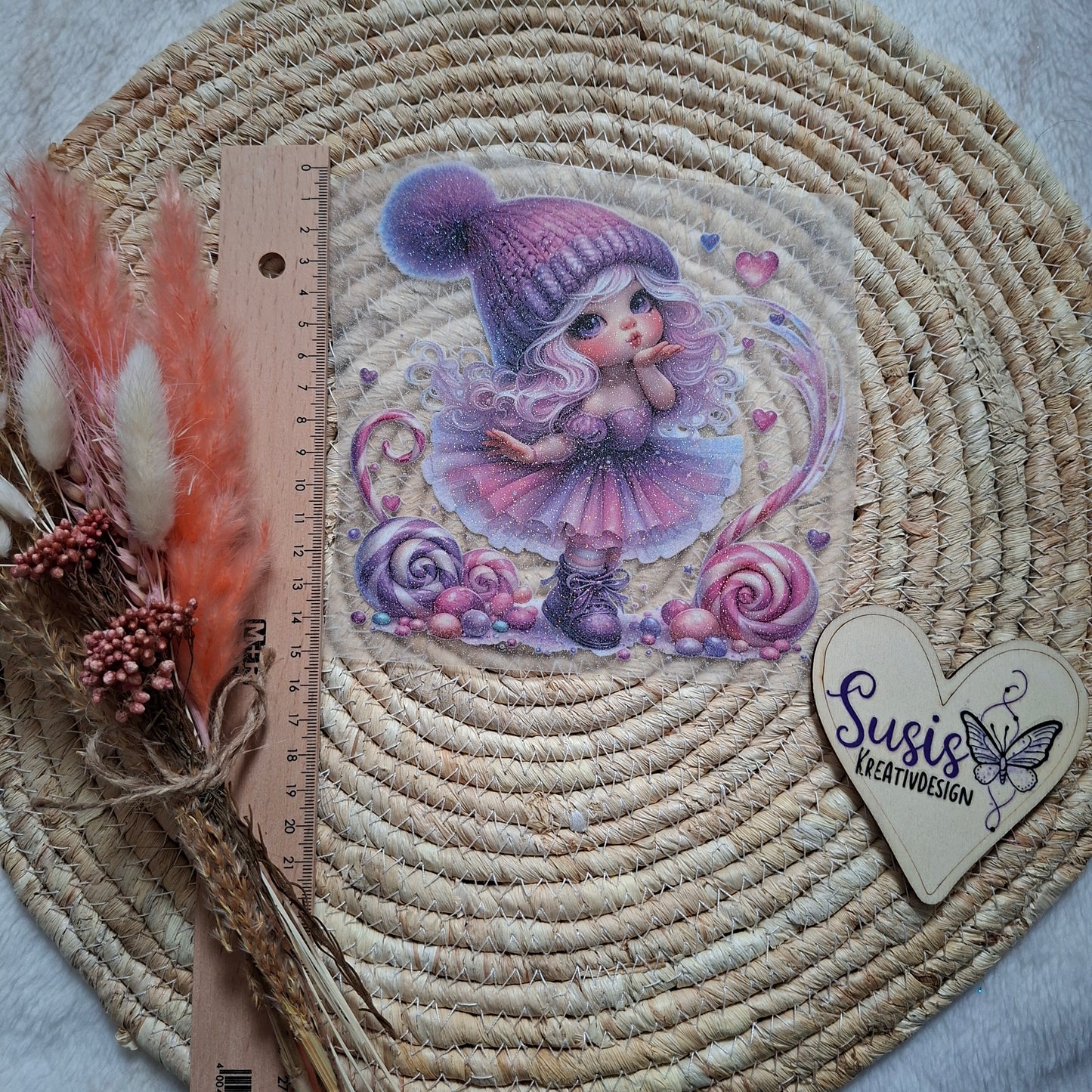 Bügelbild, Glitzer, Gnom, Mädchen, Winter, pink