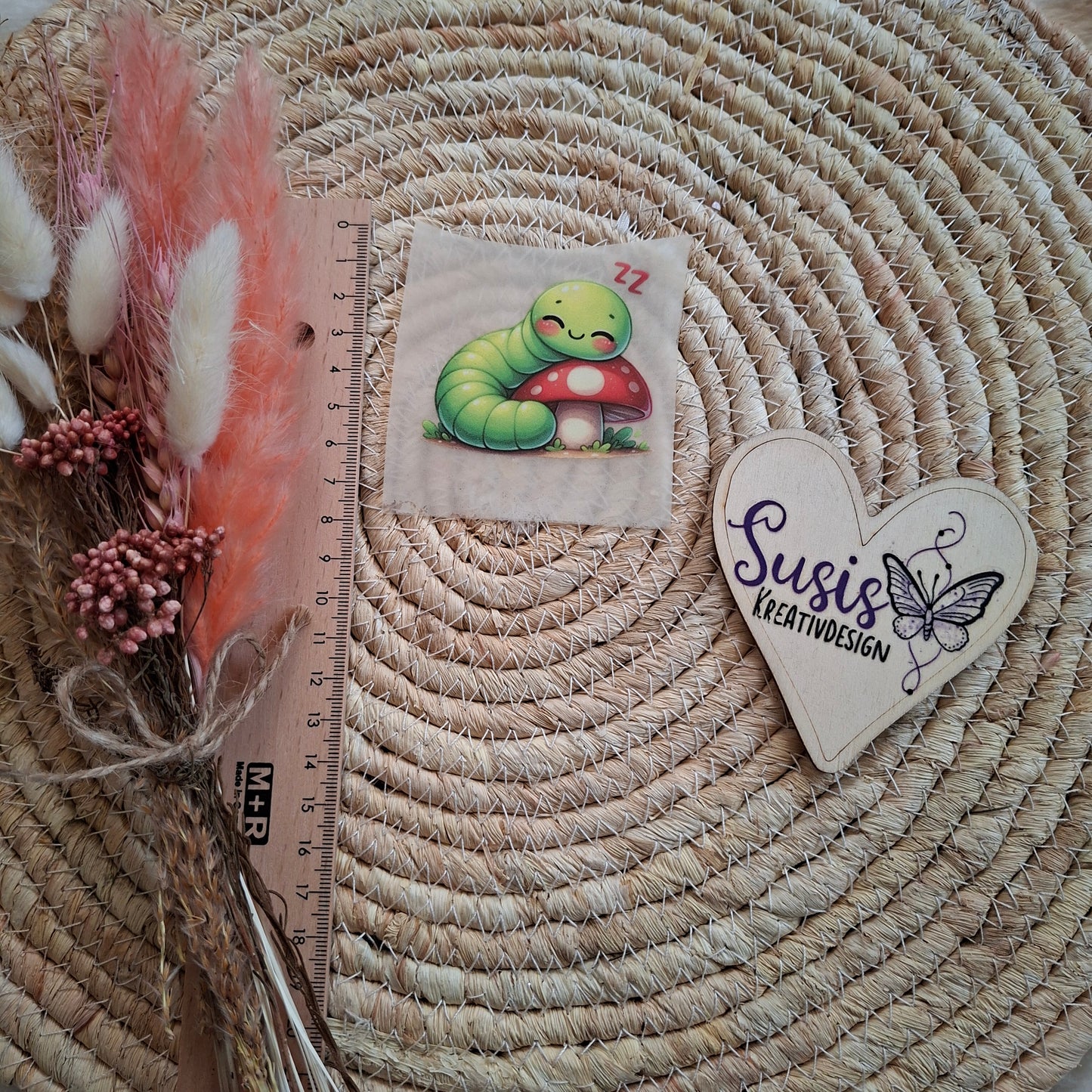 Bügelbild, Raupe, Pilz, GlowInTheDark