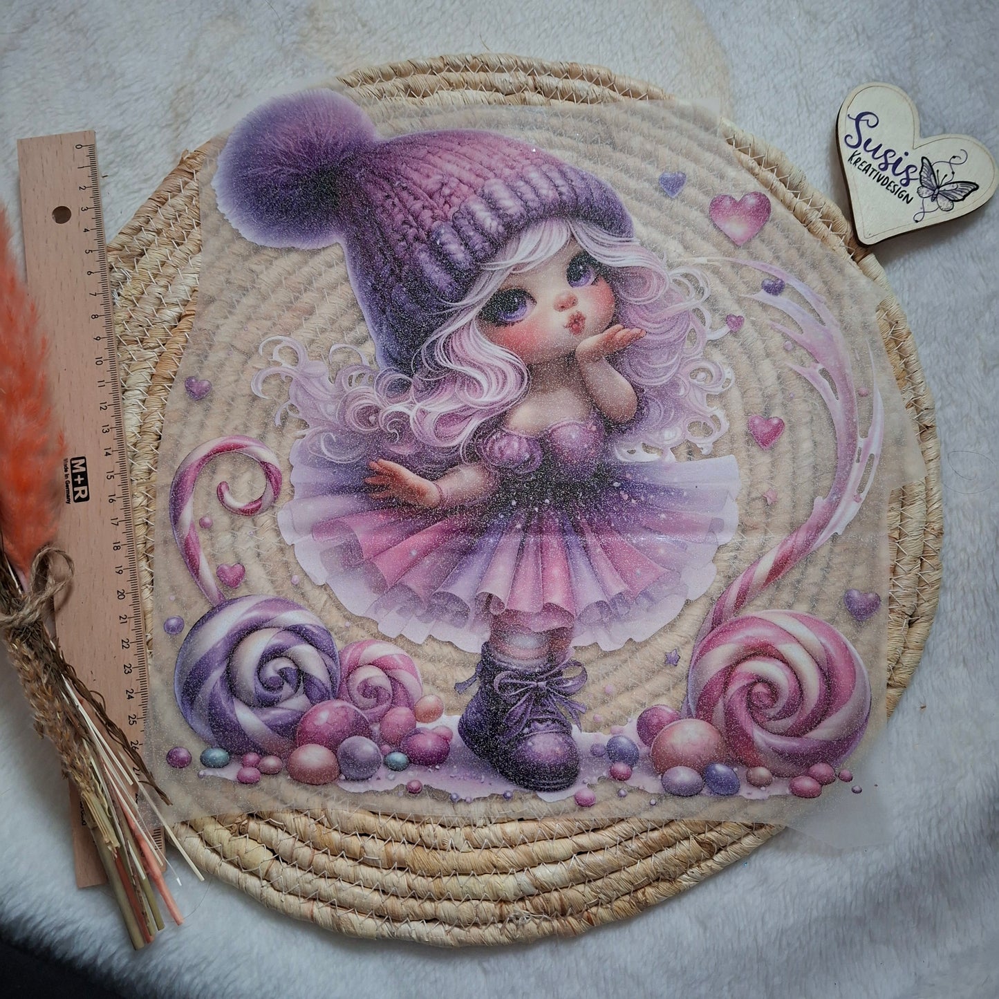 Bügelbild, Glitzer, Gnom, Mädchen, Winter, pink