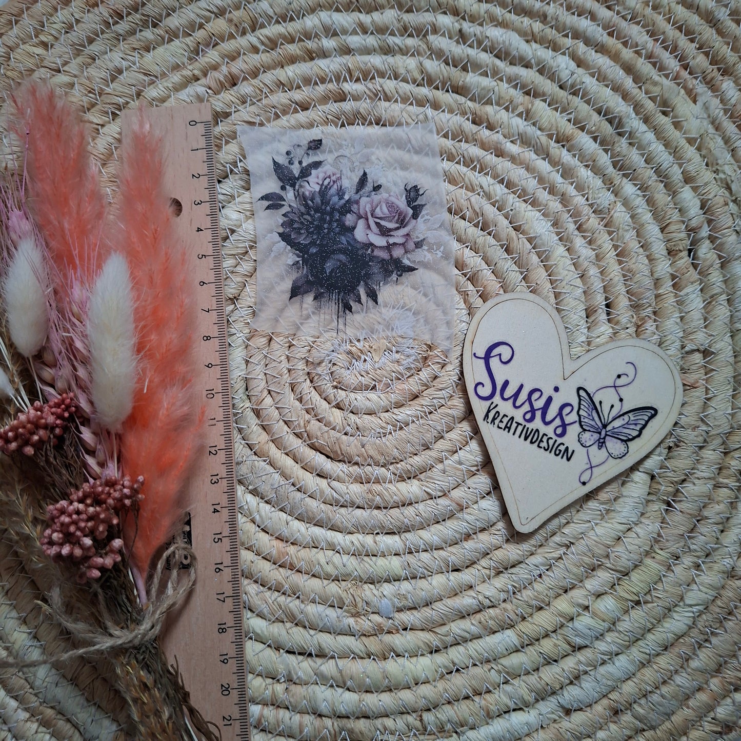 Bügelbild, Glitzer, Gothic Blume