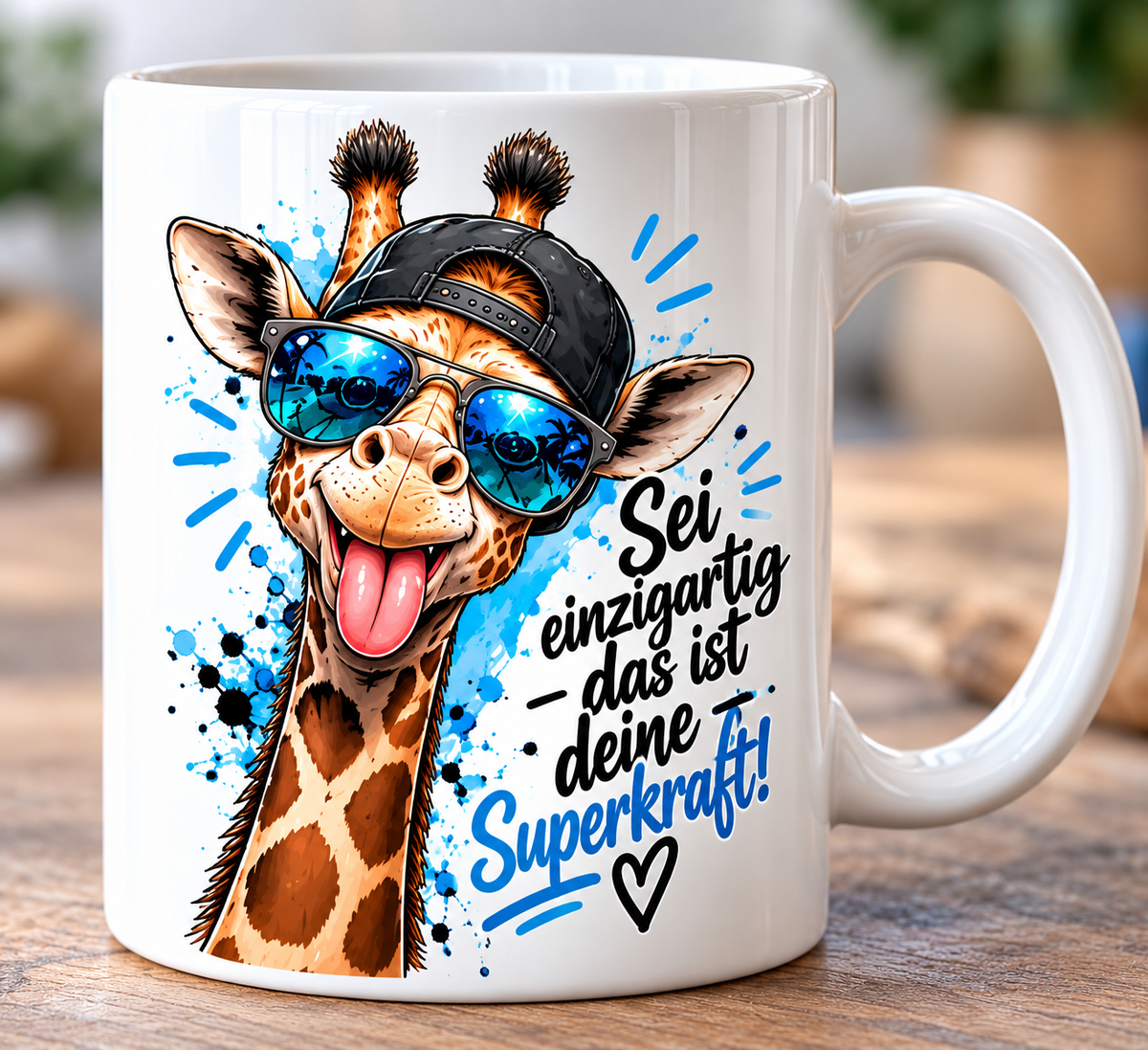 Tasse weiß mit cooler Giraffe "Sei einzigartig - das ist deine Superkraft!"