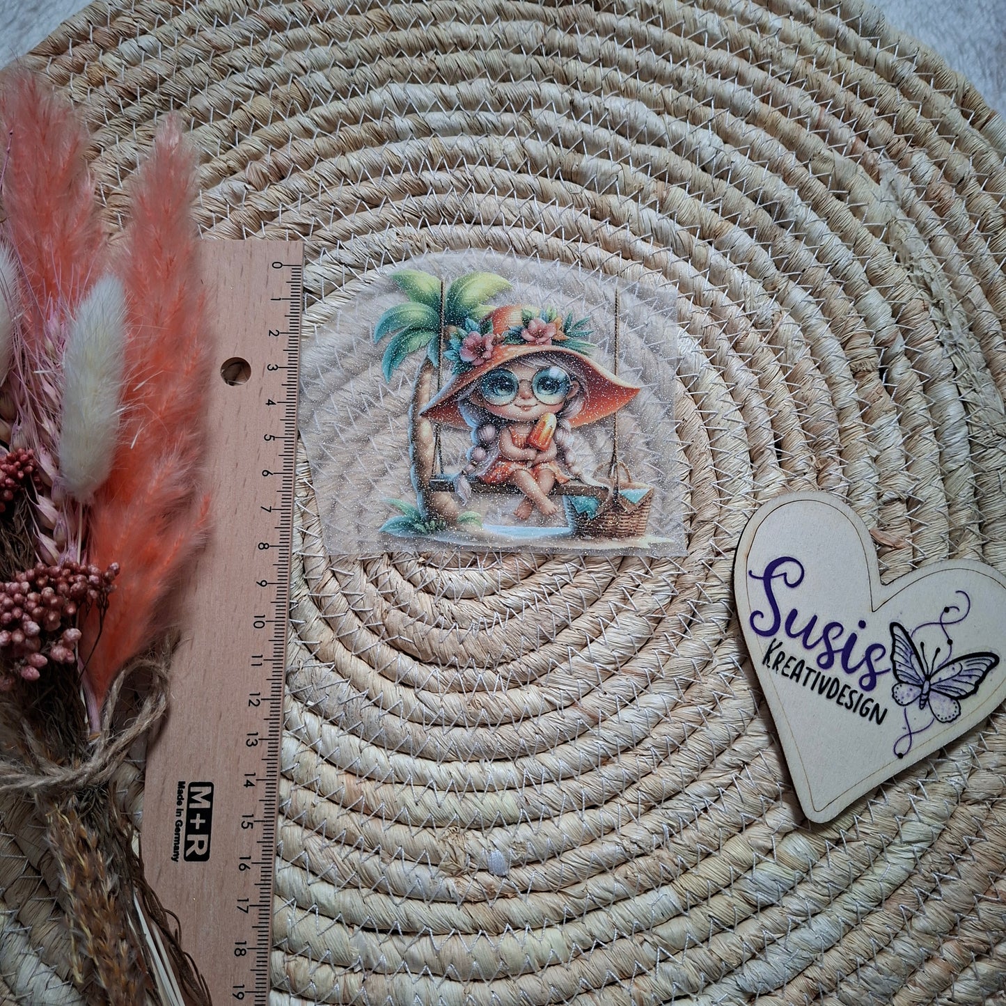 Bügelbild, Glitzer, Gnom, Sommer, Mädchen, Schaukel