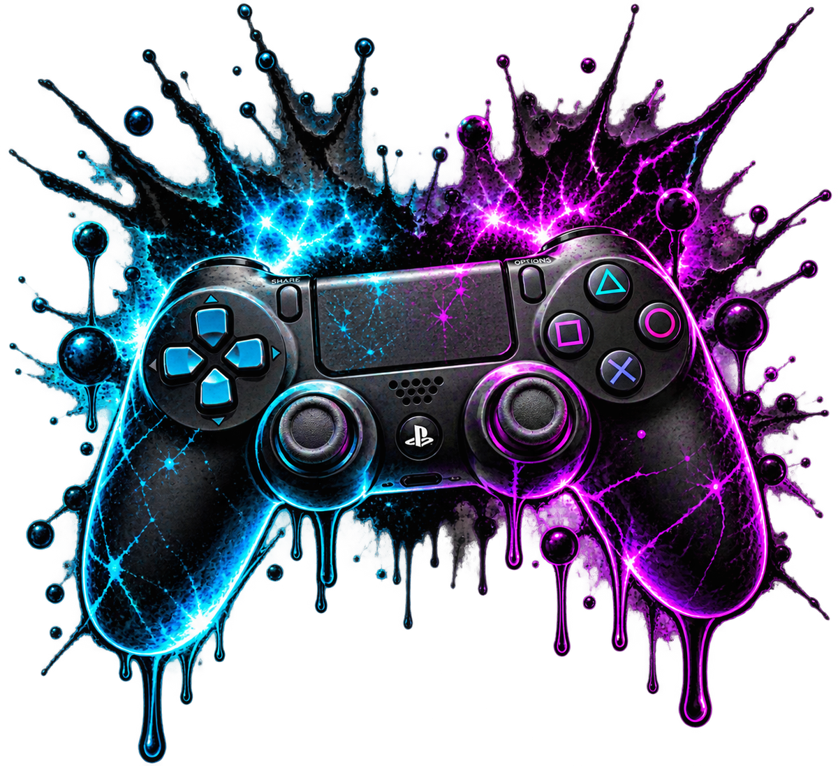 Bügelbild Gamer, Controller, Zocker, neon, bunt, Headset, cool #12