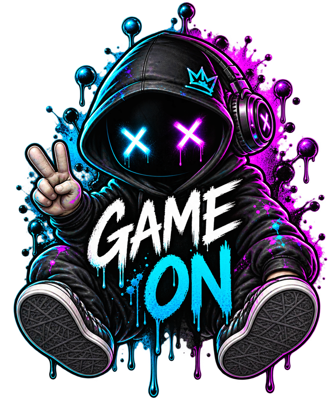 Bügelbild Gamer, Controller, Zocker, neon, bunt, Headset, cool #2