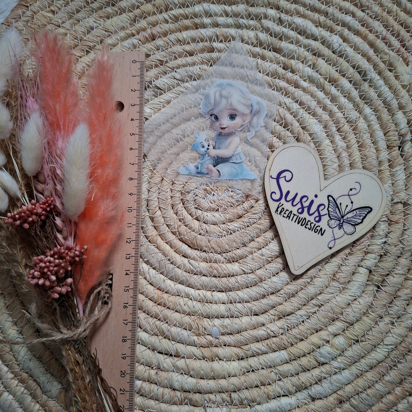 Bügelbild, Glitzer, Mädchen mit Schneemann