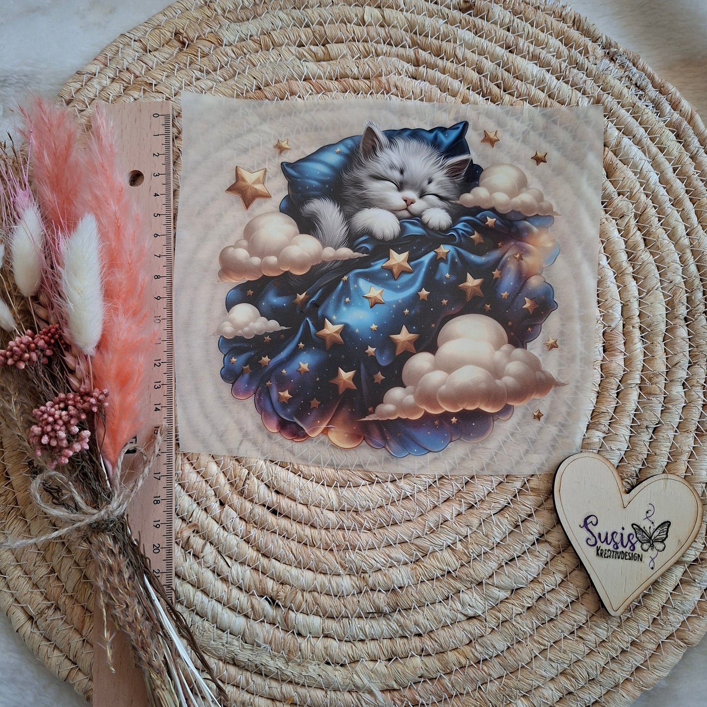 Bügelbild, Katze, schlafend, GlowInTheDark