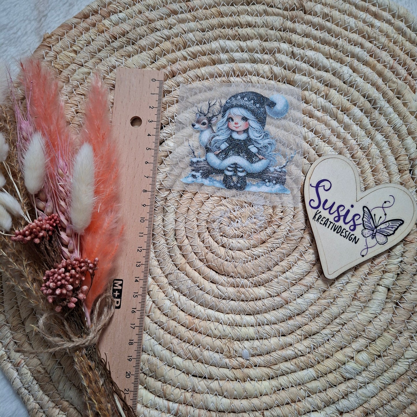 Bügelbild, Glitzer, Mädchen, Gnom, Winter