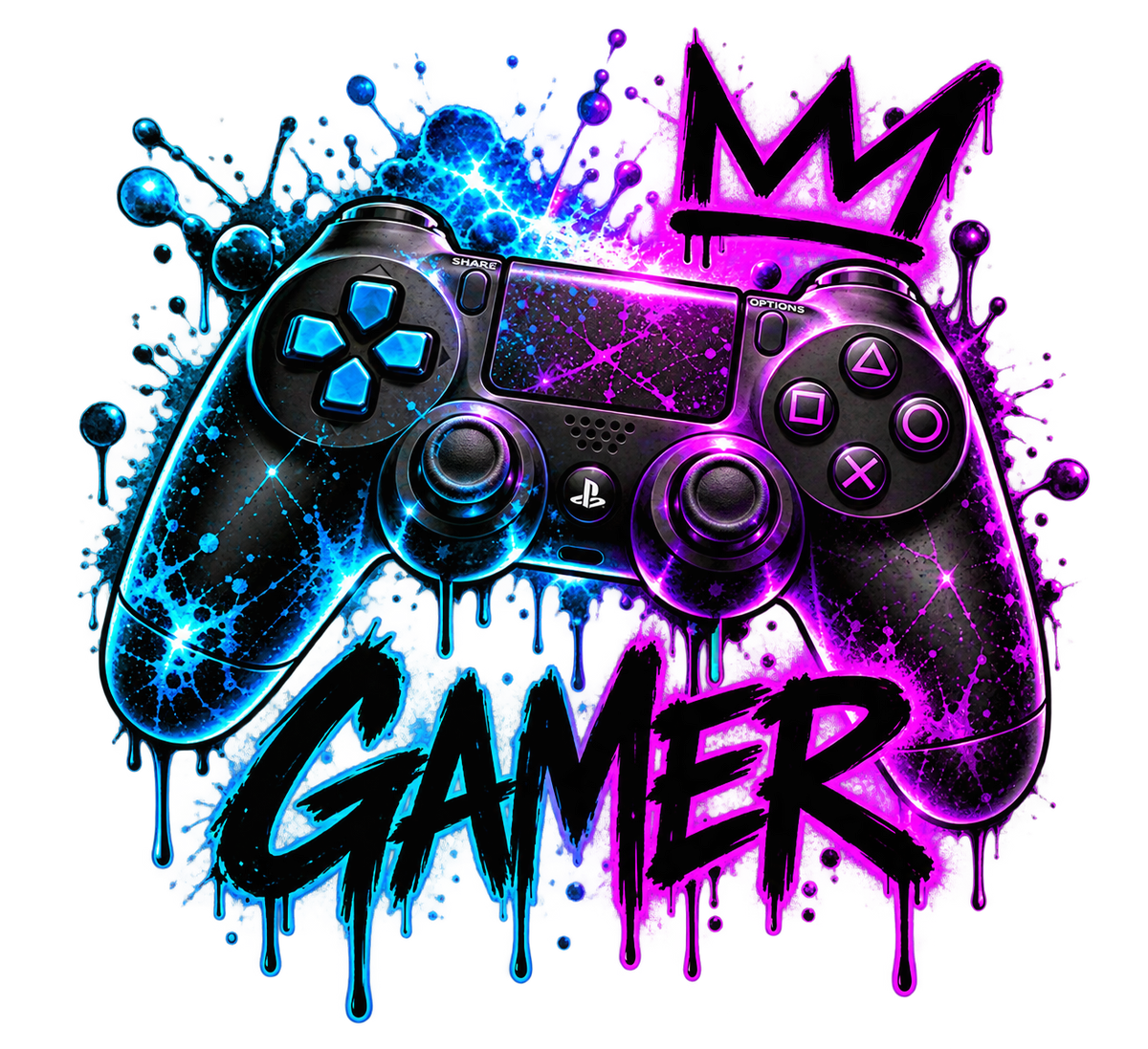 Bügelbild Gamer, Controller, Zocker, neon, bunt, Headset, cool #6