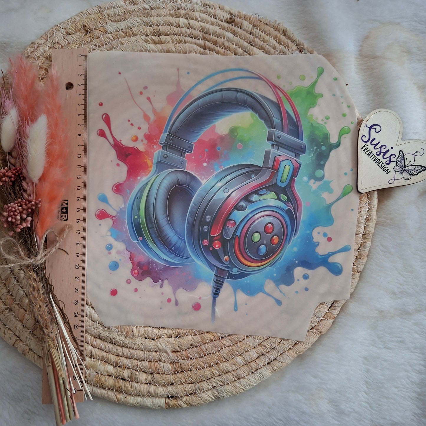 Bügelbild, Kopfhörer, reflektierend