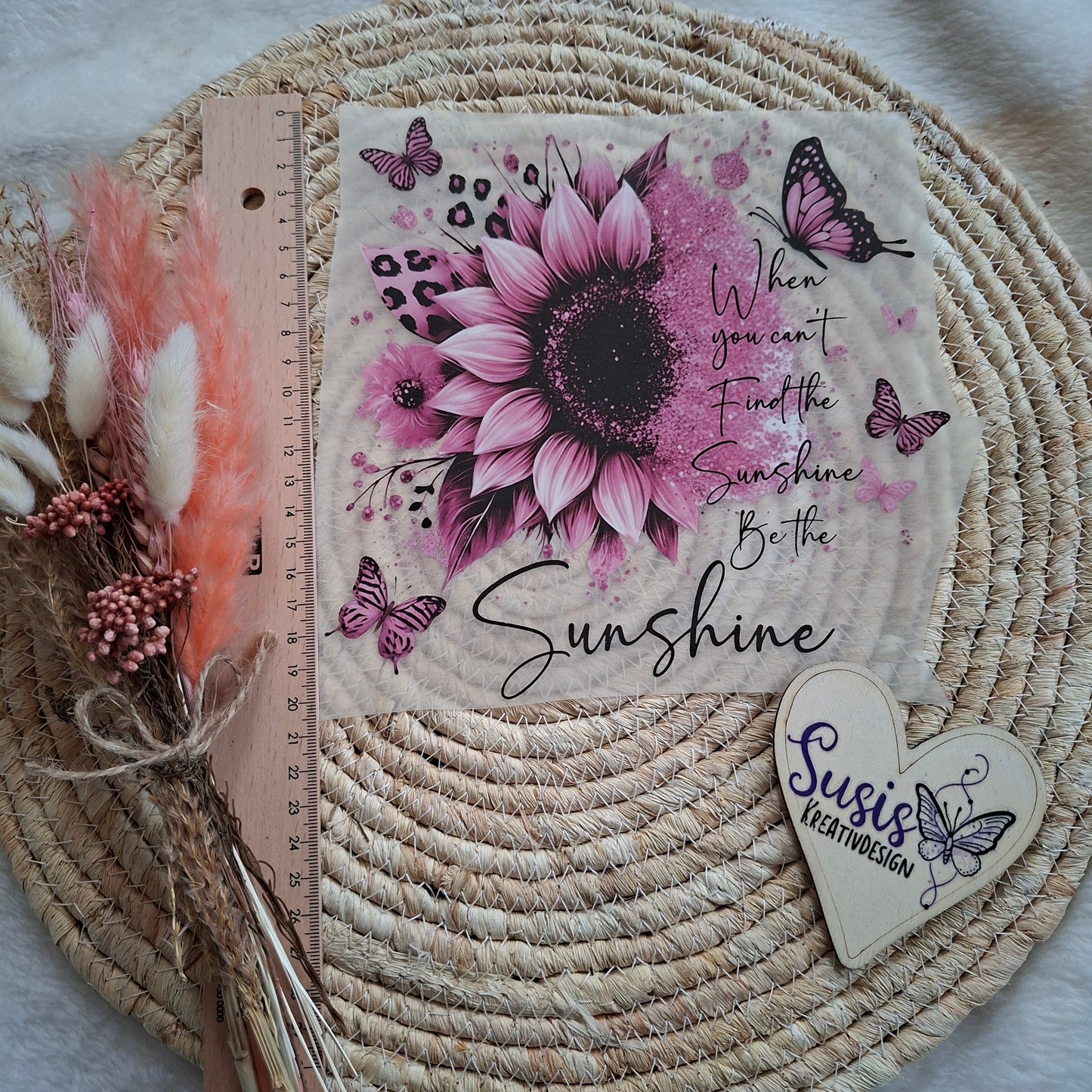 Bügelbild, Sonnenblume, pink, GlowInTheDark