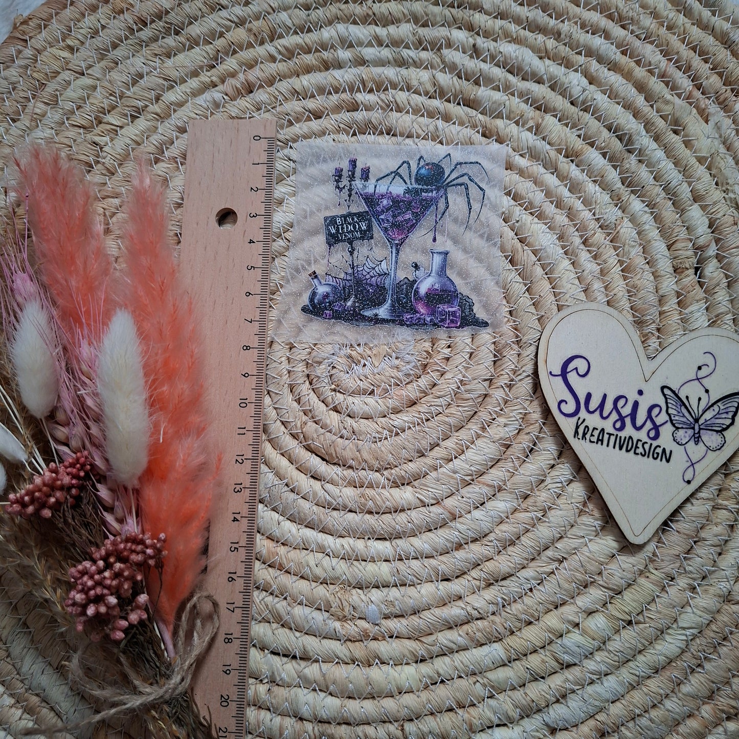 Bügelbild, Glitzer, Cocktailglas, Halloween