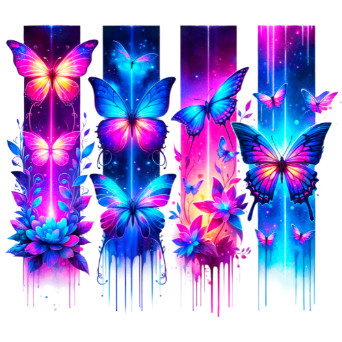 Bügelbild, Streifen, Schmetterlinge, Blumen, bunt, neon