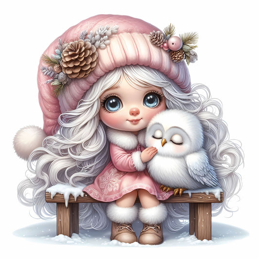Winter Gnom, Winterwonderland, Eule, rosa #10