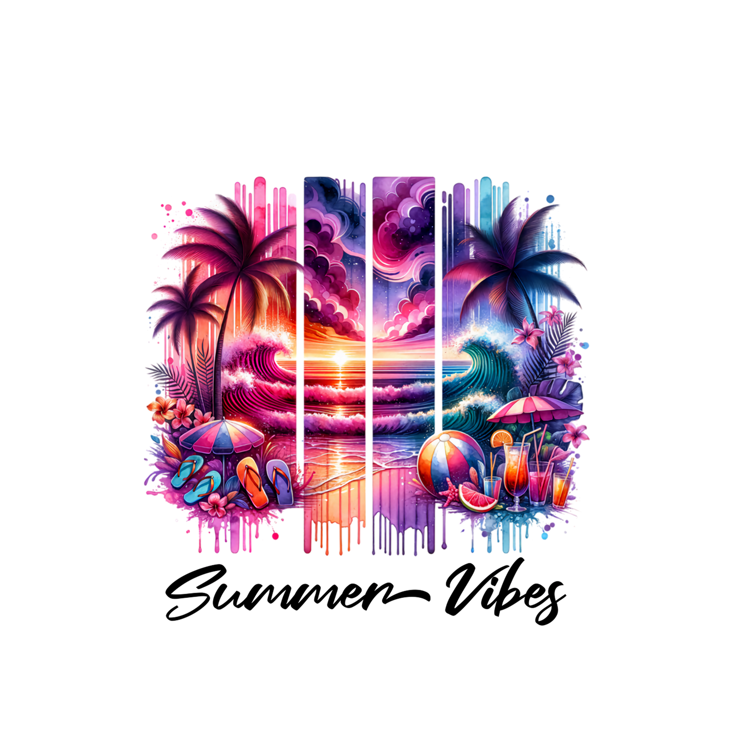 Bügelbild, Streifen, Summer Vibes, Palmen, Strand, Meer, bunt