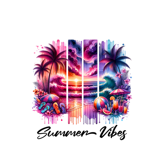 Bügelbild, Streifen, Summer Vibes, Palmen, Strand, Meer, bunt