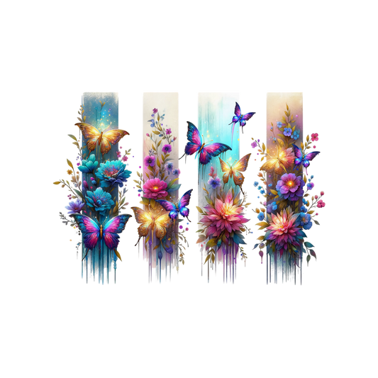 Bügelbild, Streifen, Schmetterlinge, Blumen, bunt