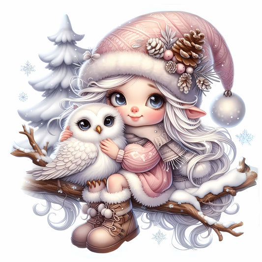 Winter Gnom, Winterwonderland, Eule, rosa #1
