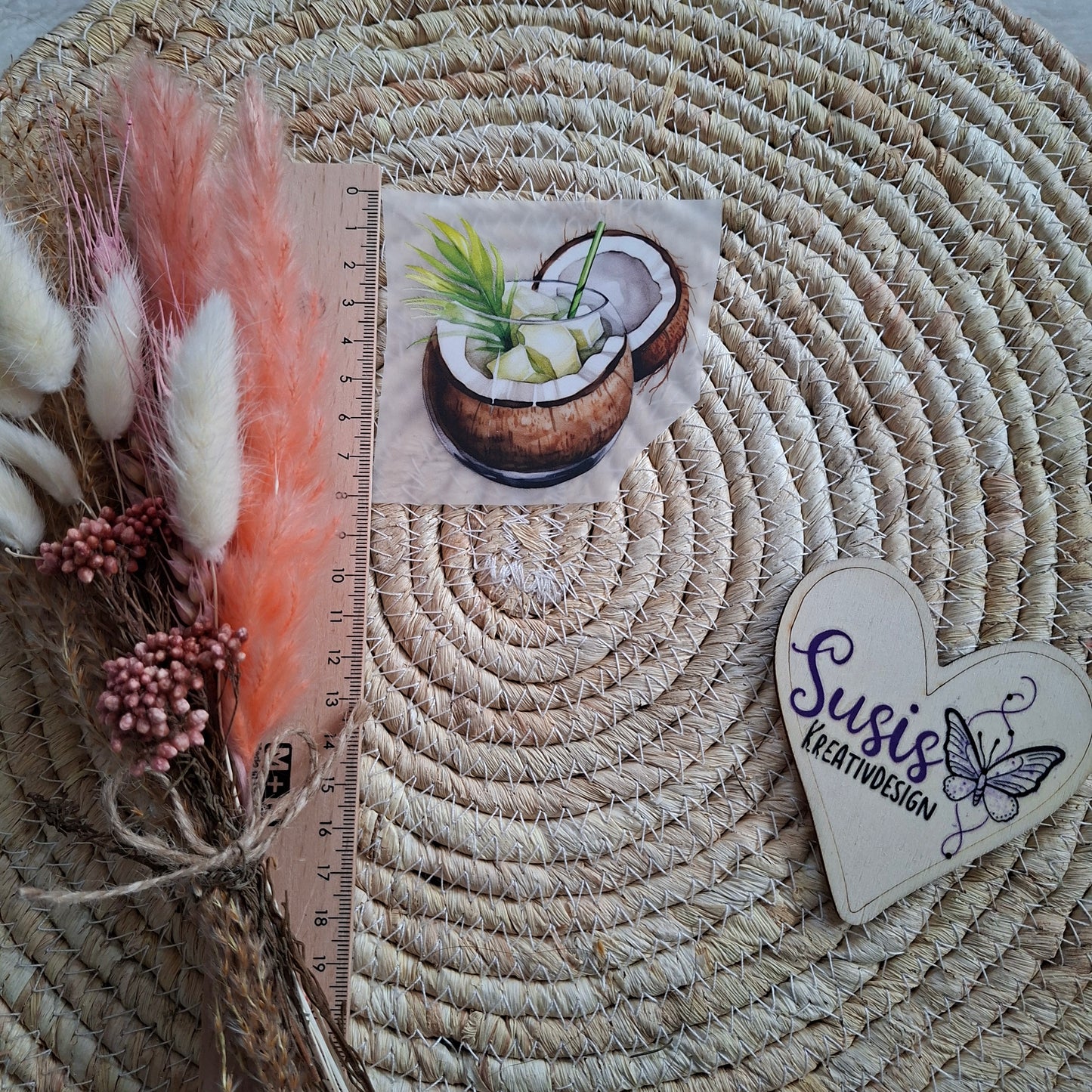 Bügelbild, Cocktail, Kokosnuss