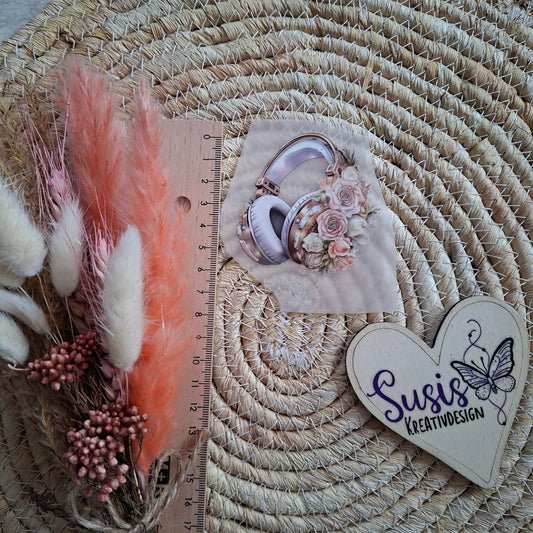 Bügelbild, Kopfhörer, Blumen