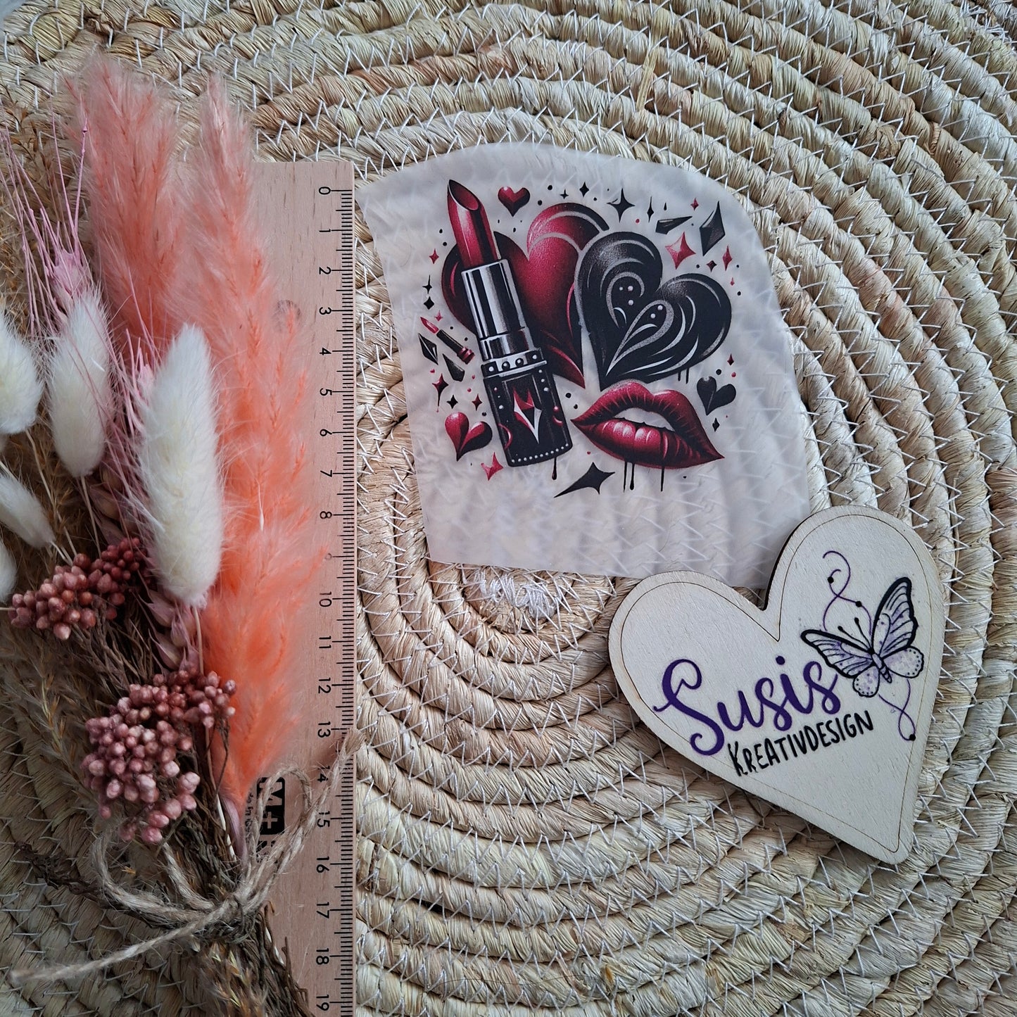 Bügelbild, Mund, Lippenstift, Schwarz rot