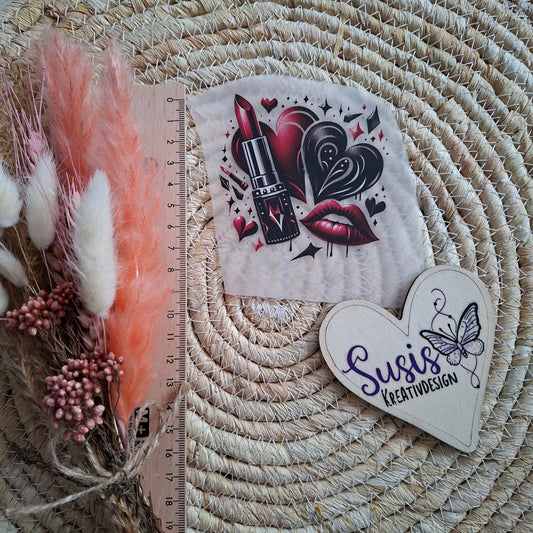 Bügelbild, Mund, Lippenstift, Schwarz rot