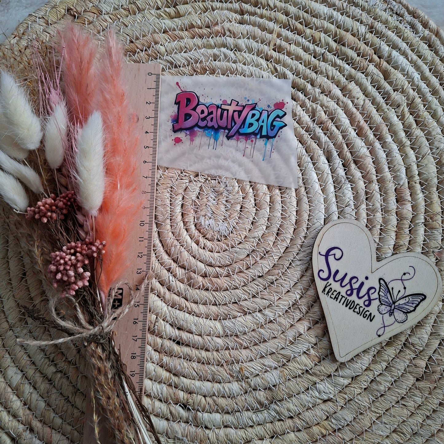 Bügelbild, Schriftzug Beautybag