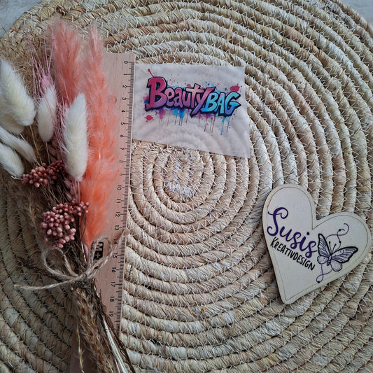 Bügelbild, Schriftzug Beautybag