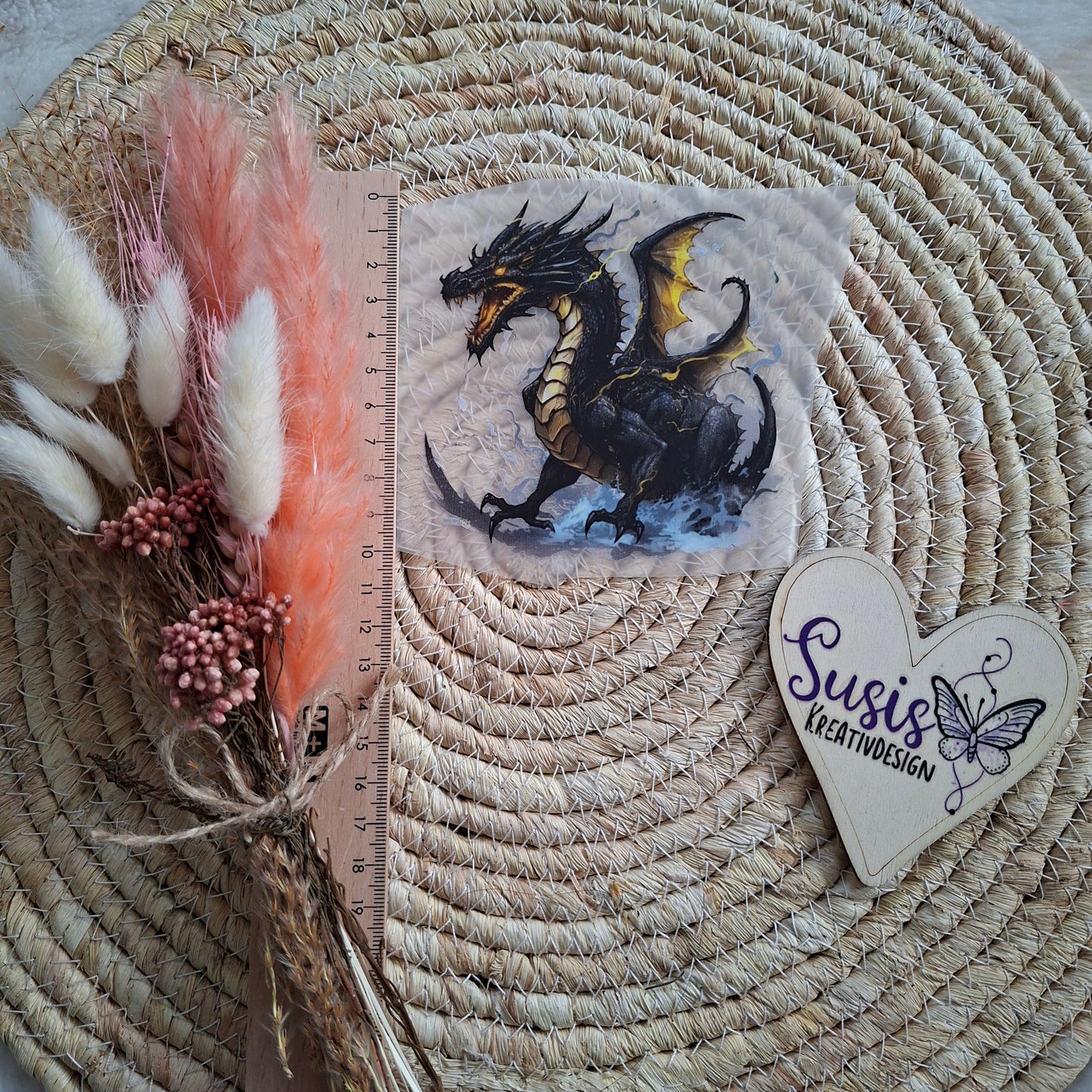 Bügelbild, Drache, schwarz