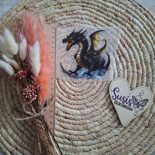 Bügelbild, Drache, schwarz