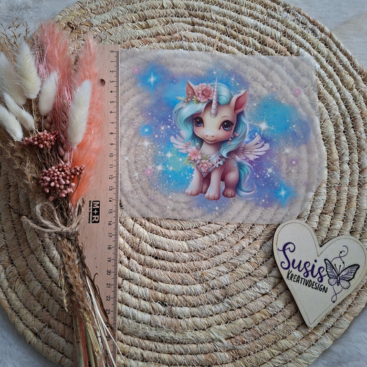 Bügelbild, Einhorn, blau/lila