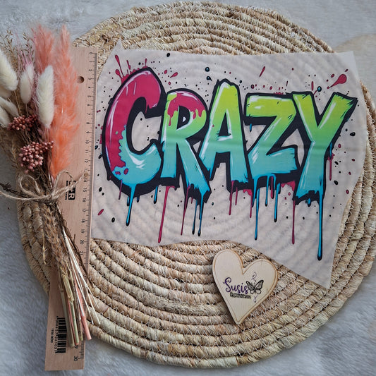 Bügelbild, Schriftzug, Crazy, bunt