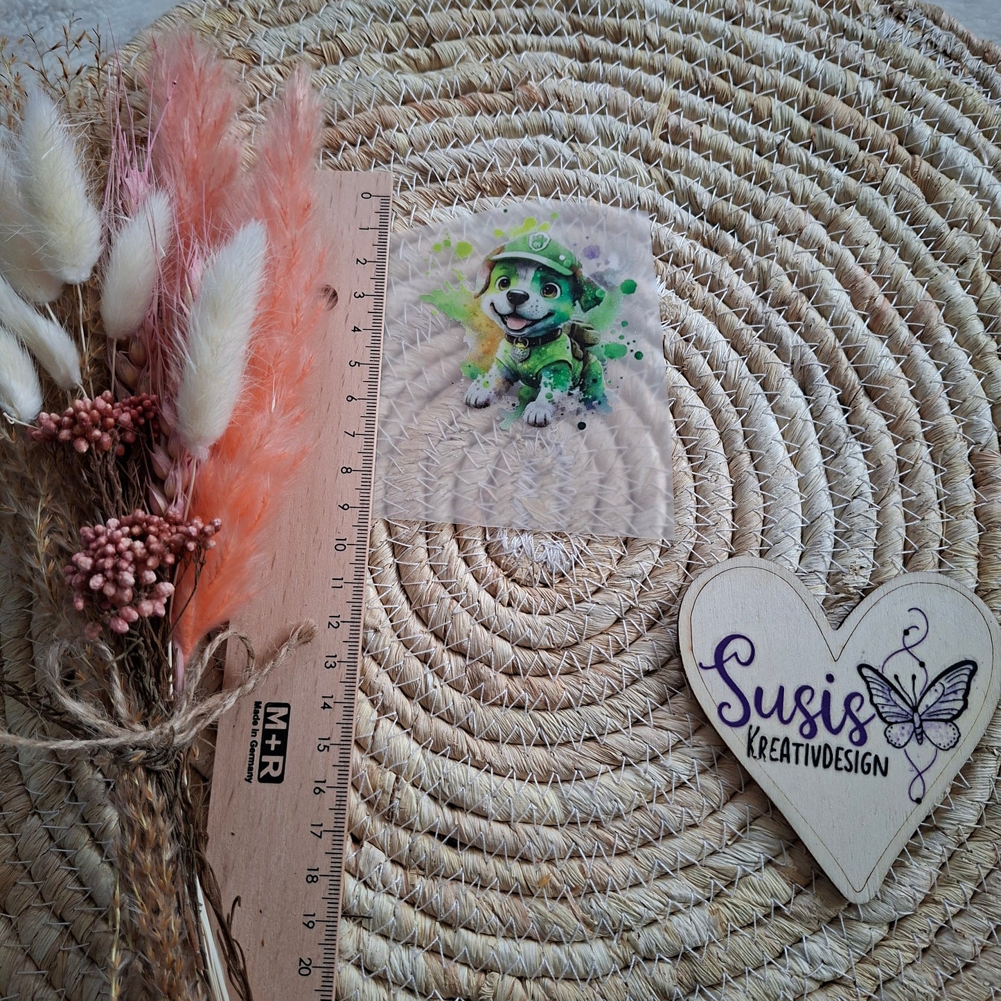 Bügelbild, Hund, grün, Rocky