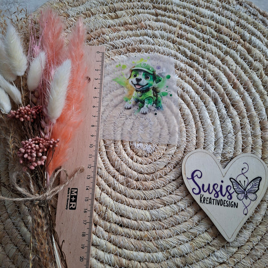 Bügelbild, Hund, grün, Rocky