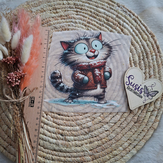 Bügelbild, Katze, Winter