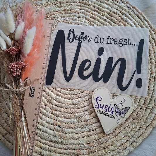 Bügelbild, Striftzug "Bevor du fragst, Nein!"