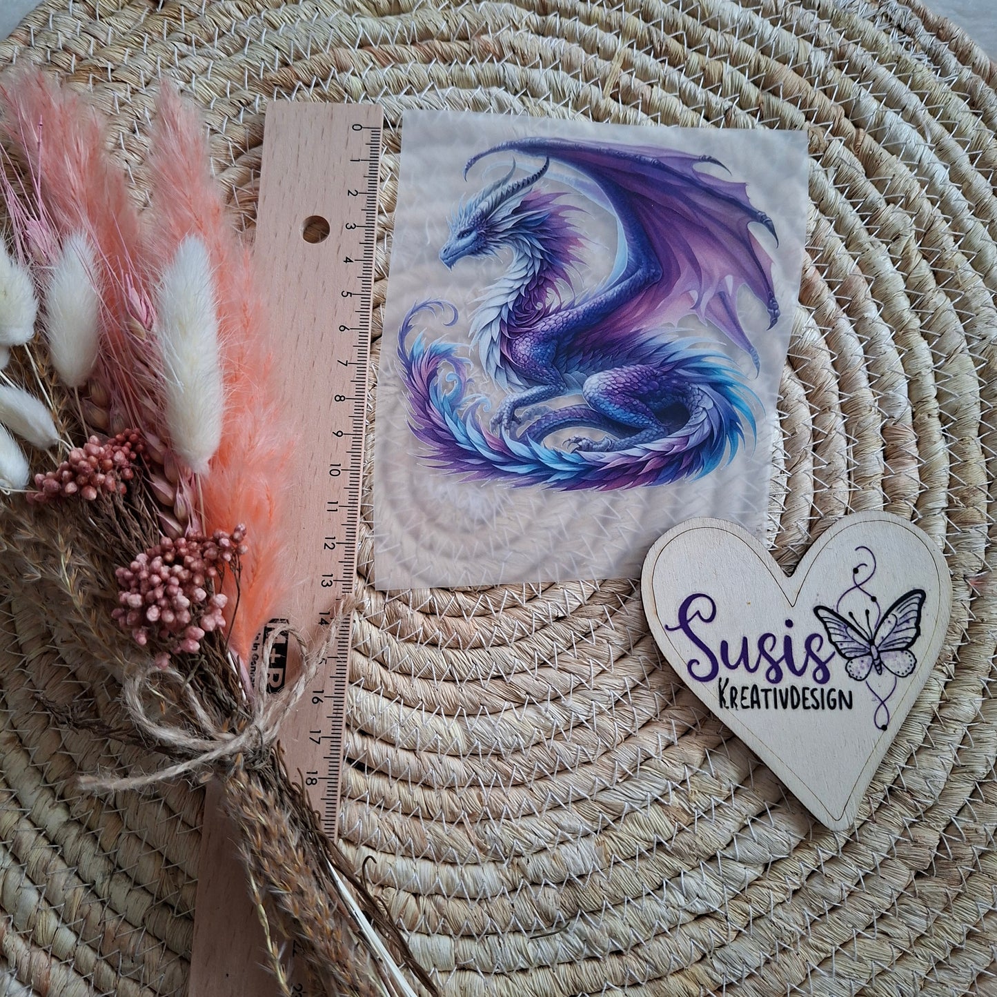 Bügelbild, Drache, blau/lila