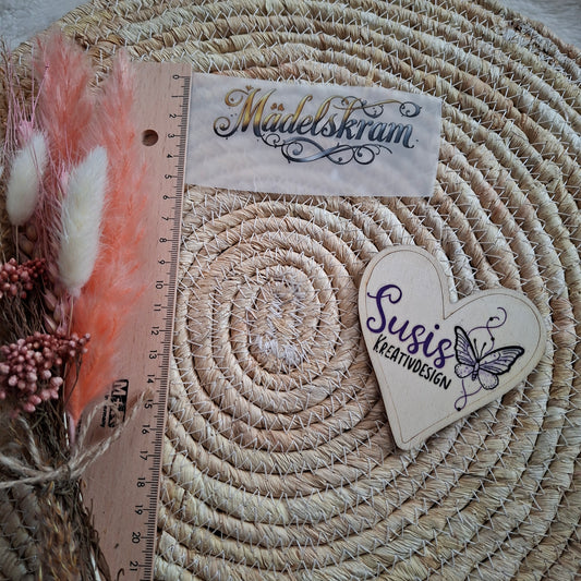 Bügelbild, Mädelskram, gold/grau