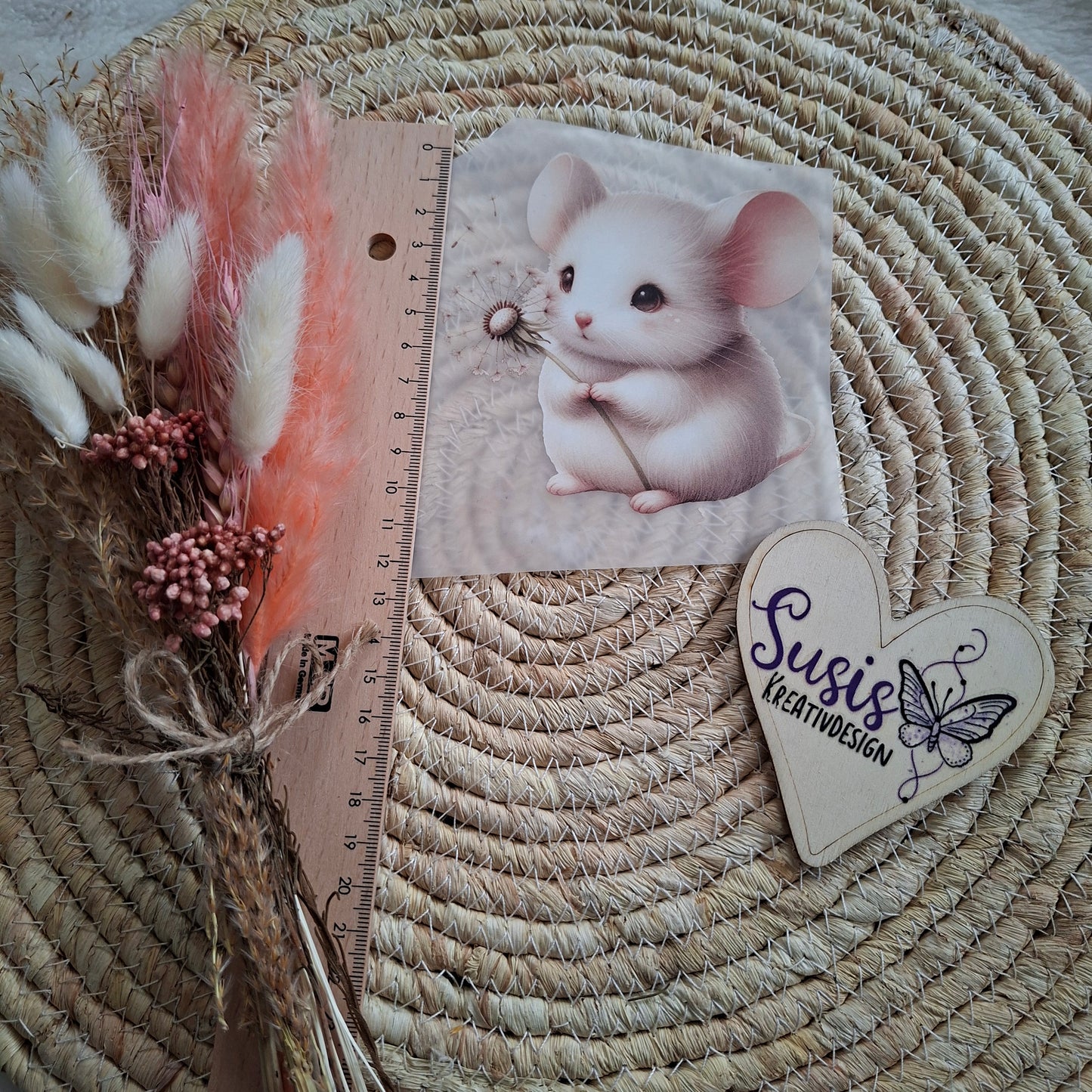 Bügelbild, Maus mit Pusteblume