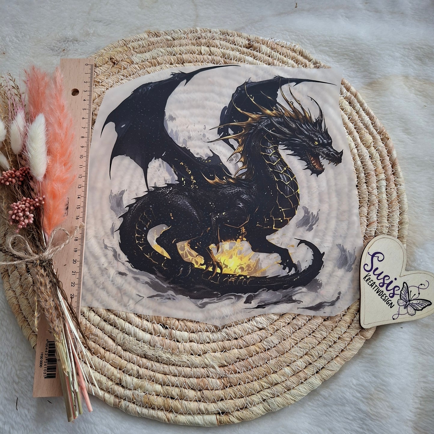 Bügelbild, Drachen, schwarz