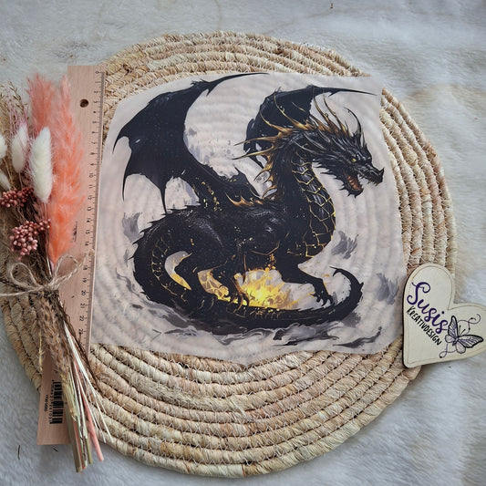 Bügelbild, Drachen, schwarz