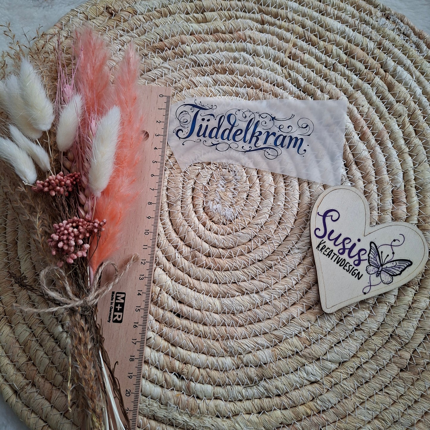 Bügelbild, Spruch Tüddelkram