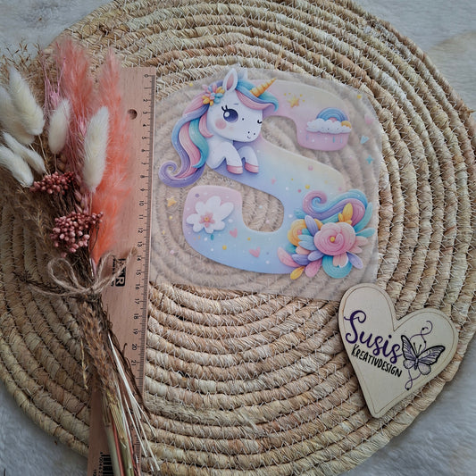 Bügelbild, Buchstabe "S", Einhorn