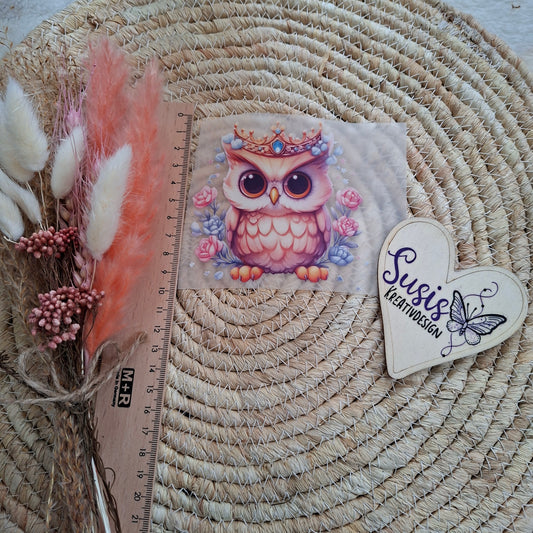 Bügelbild, Eule mit Krone