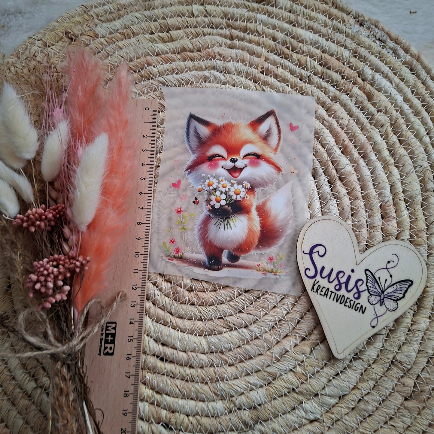 Bügelbild, Fuchs mit Blume