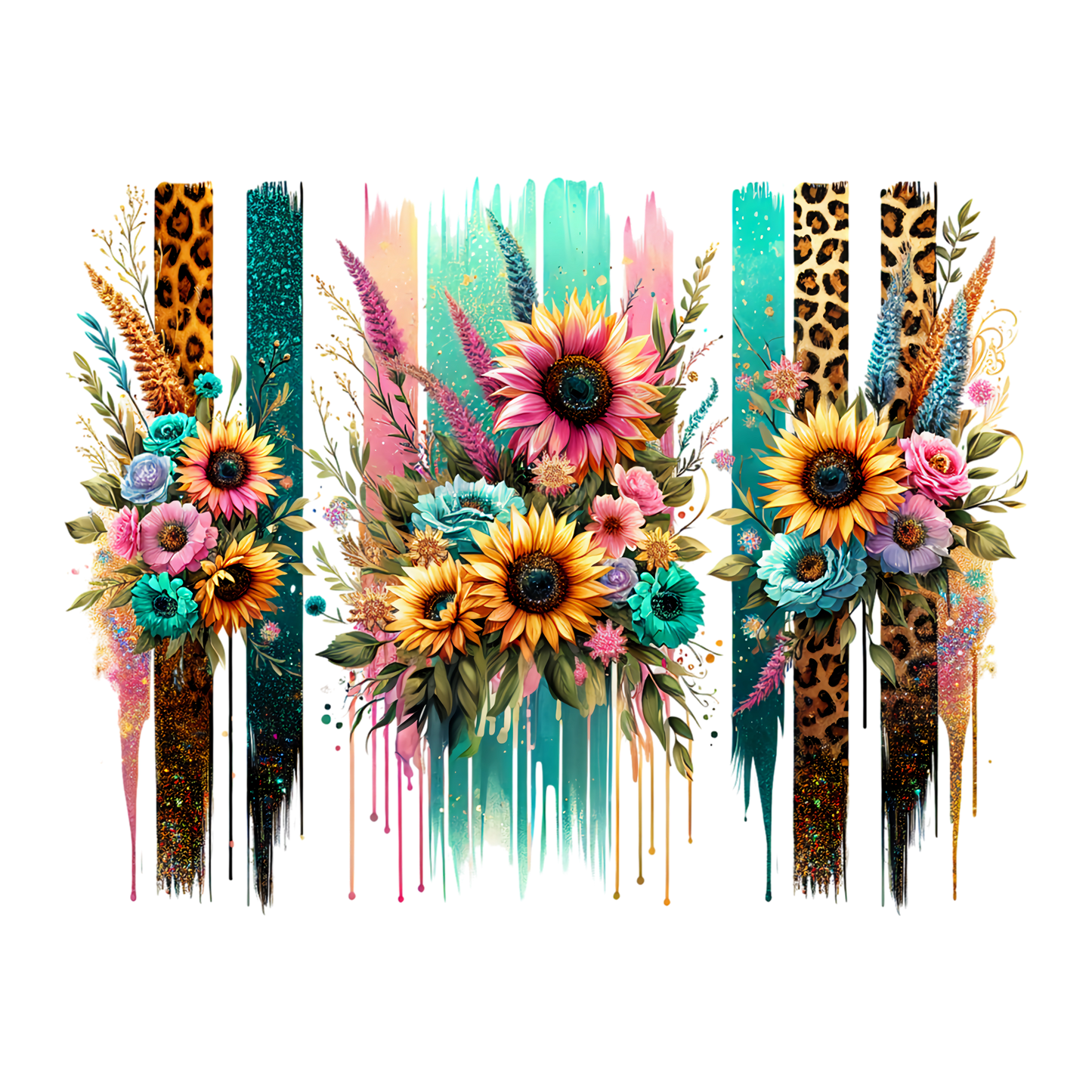 Bügelbild, Streifen, Herbstblumen, Sonnenblumen, bunt