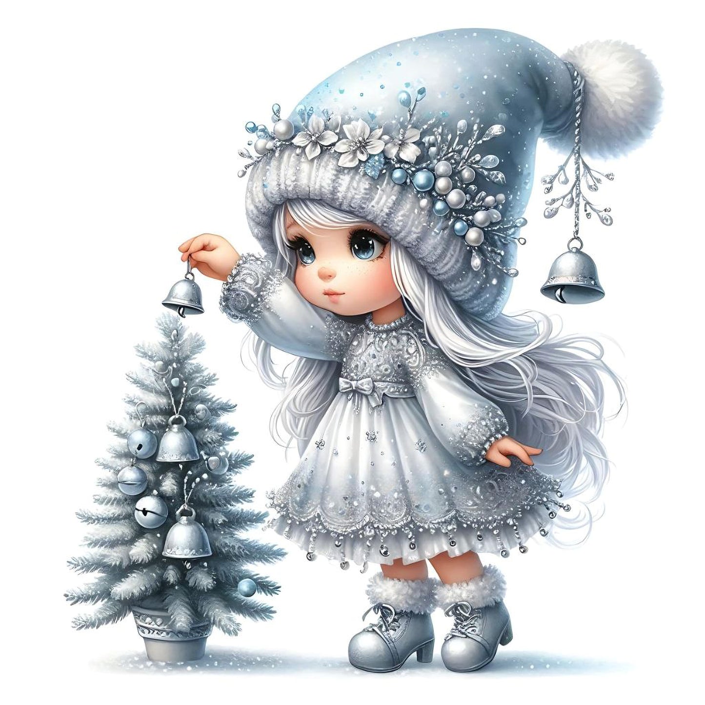 Gnom, Weihnachten, Mädchen, Eis, Winter, Schnee, grau #2